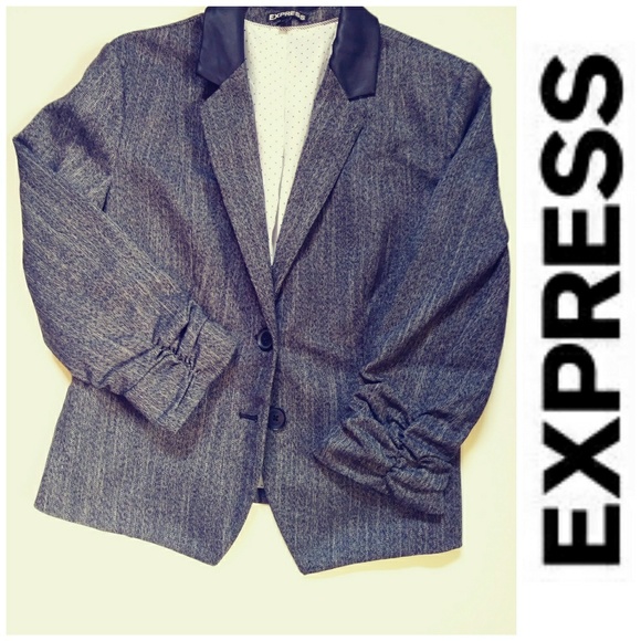 Express Jackets & Blazers - Express Lined Herringbone Jacket, Stretch, Gray 8